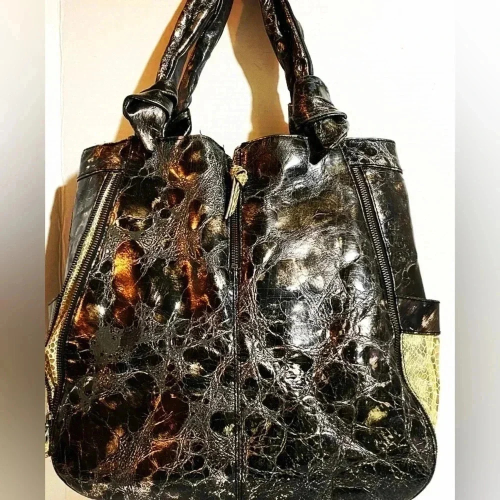 Vintage reign black & sparkling snake print handbag